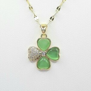 Green 4 leaf Clover Shamrock Gold Plated Stainless Steel Necklace New